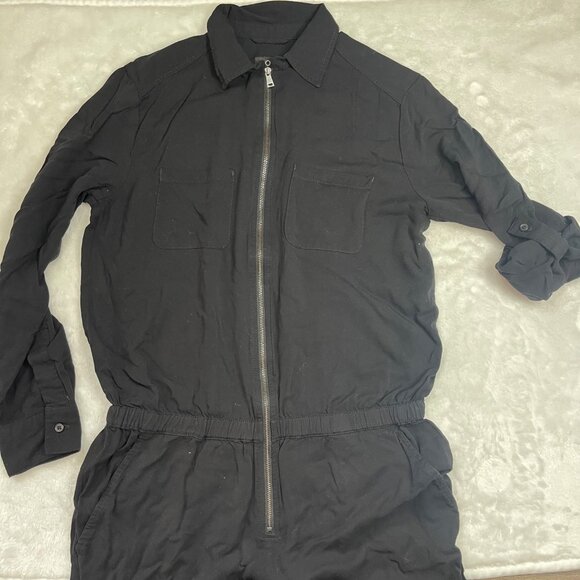 LOFT Utility Jumpsuit Women's Size Small Front Zip Black 100% Rayon Ankle NEW‎ - Picture 7 of 15